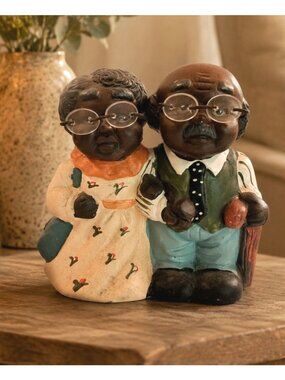 Vintage African American Elderly Couple Cute Old People Man Woman Figurine